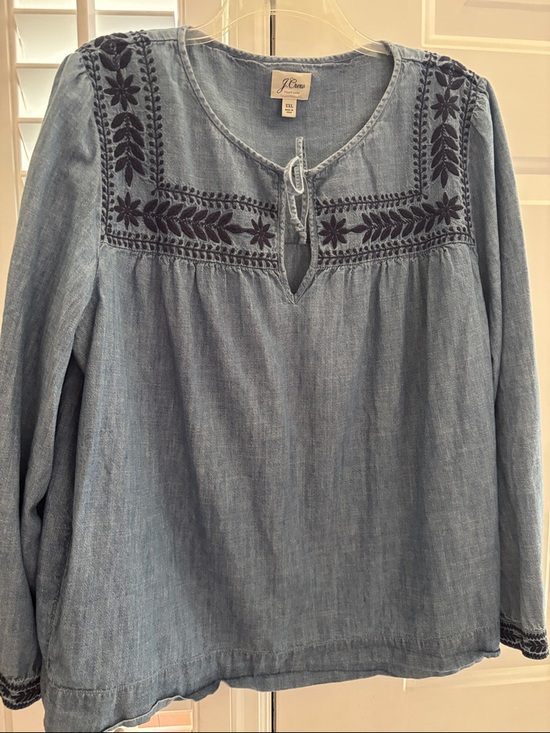 J. Crew Tops - J. Crew Light Blue Embroidered Chambray Tunic